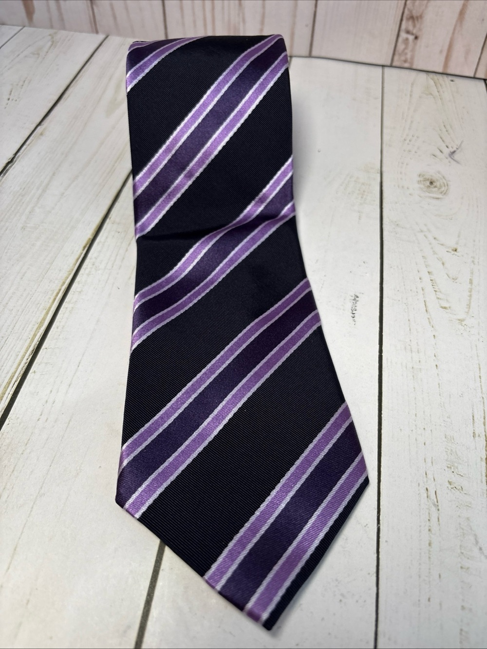 Canali Men’s Purple Black Striped Silk Blend Neck Tie Italy 58” X 3.5”
